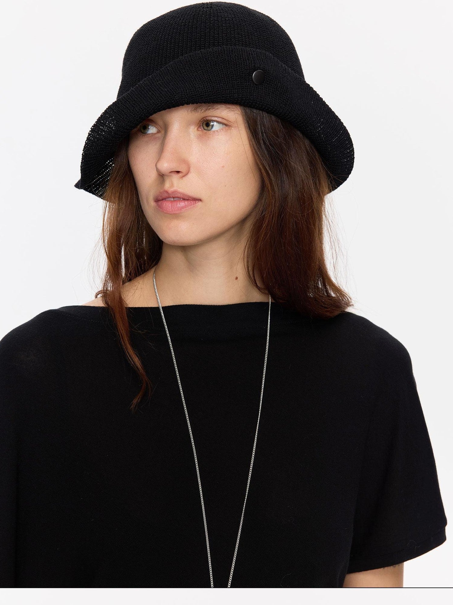 LYUOCHENG Black Breathable Knitted Adjustable Vintage Turn Up Wide Brim Women&