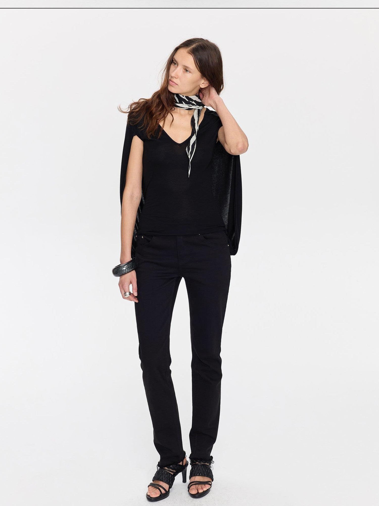 LYUOCHENG Black Cape Minimalist Deep V Women&