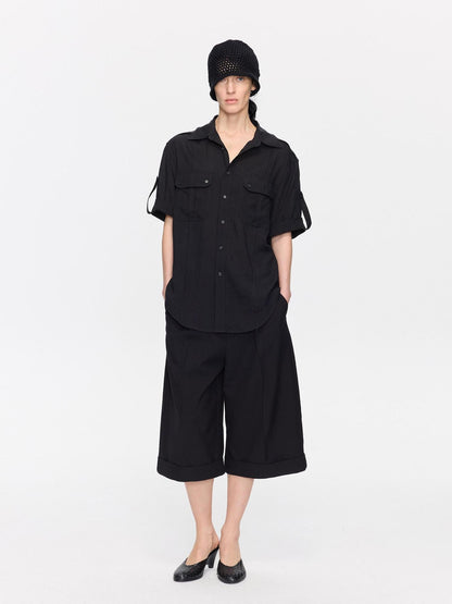 LYUOCHENG Black Classic Casual Cropped Low Rise Women&