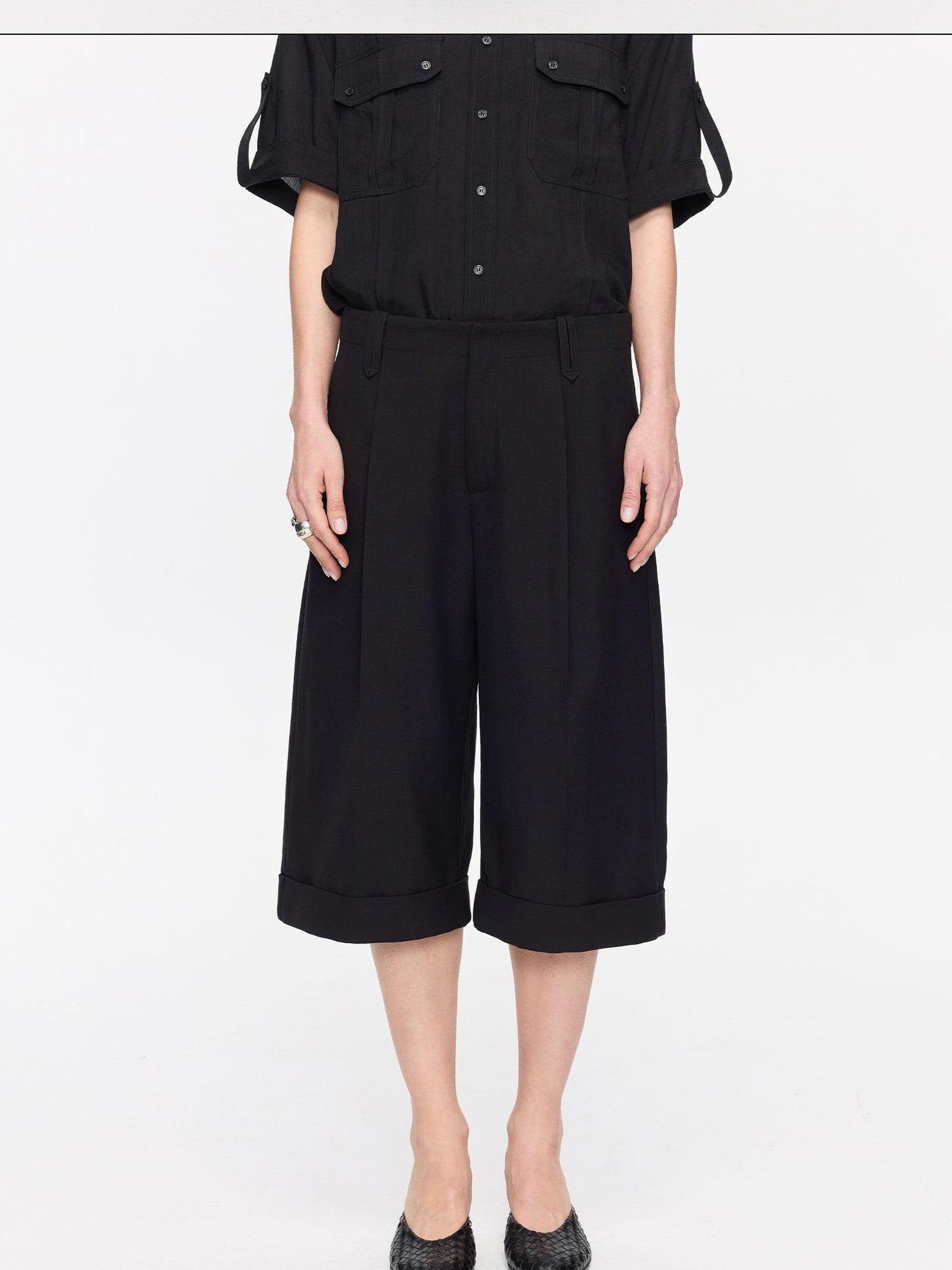 LYUOCHENG Black Classic Casual Cropped Low Rise Women&