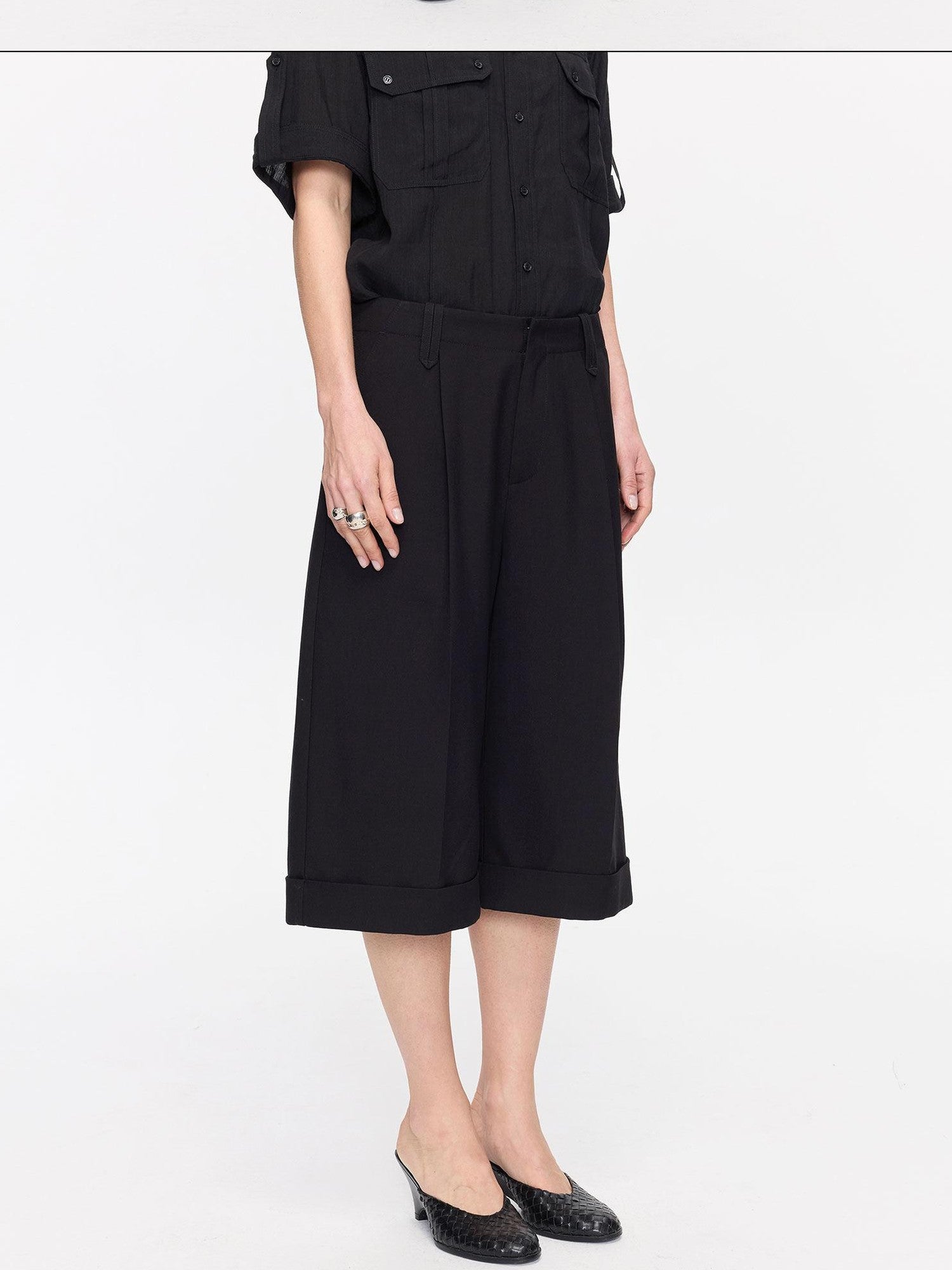 LYUOCHENG Black Classic Casual Cropped Low Rise Women&