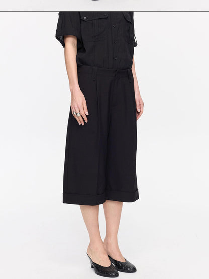 LYUOCHENG Black Classic Casual Cropped Low Rise Women&