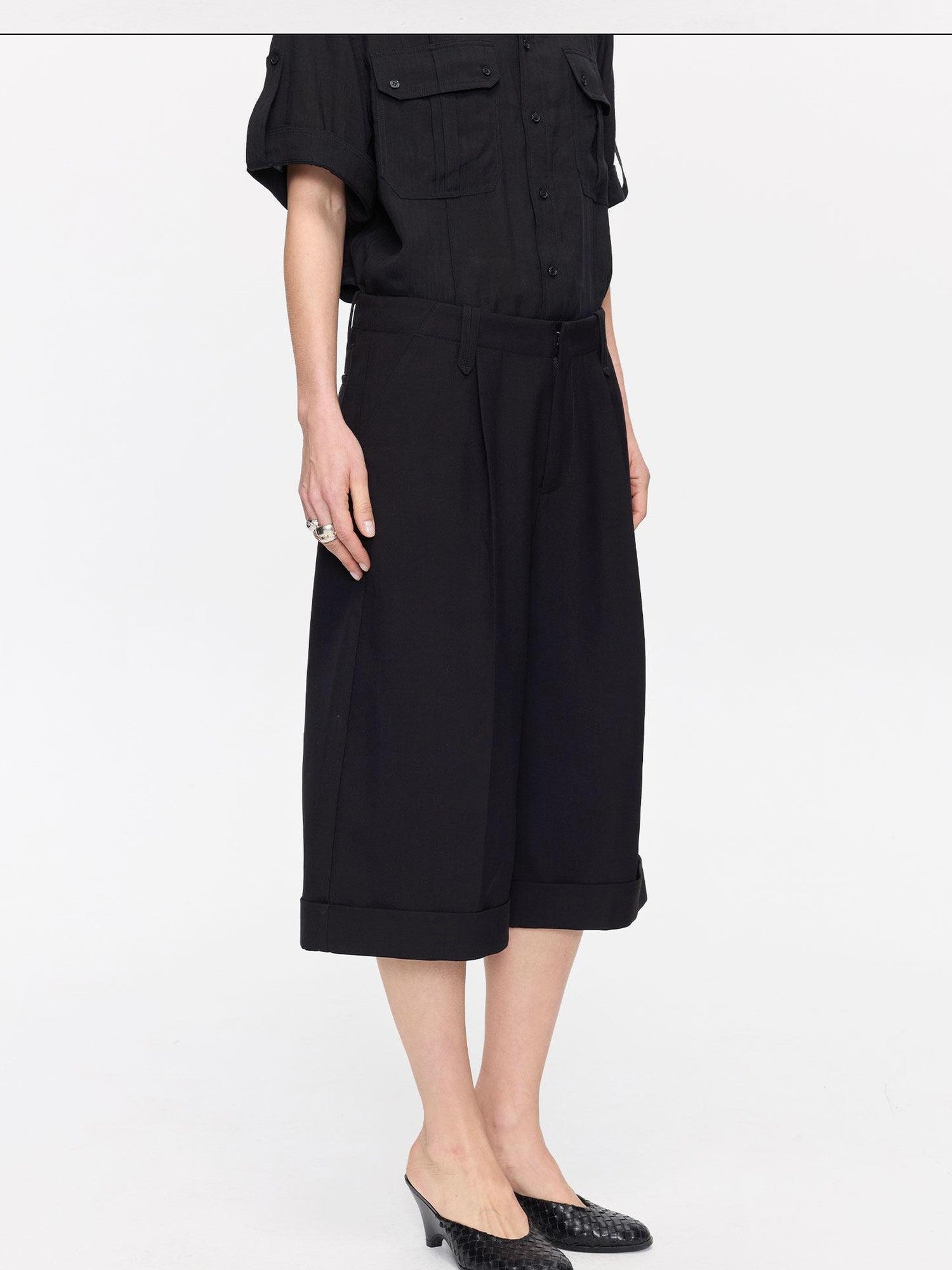LYUOCHENG Black Classic Casual Cropped Low Rise Women&