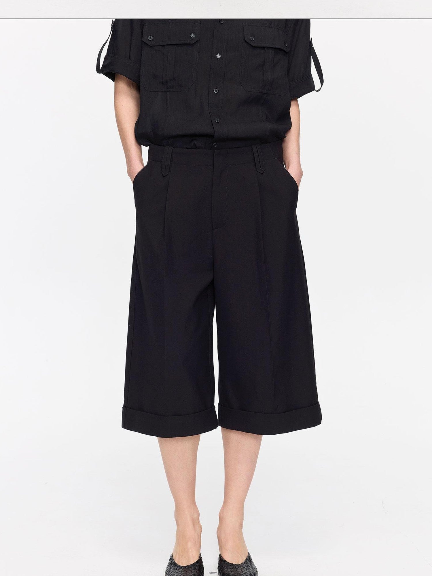 LYUOCHENG Black Classic Casual Cropped Low Rise Women&