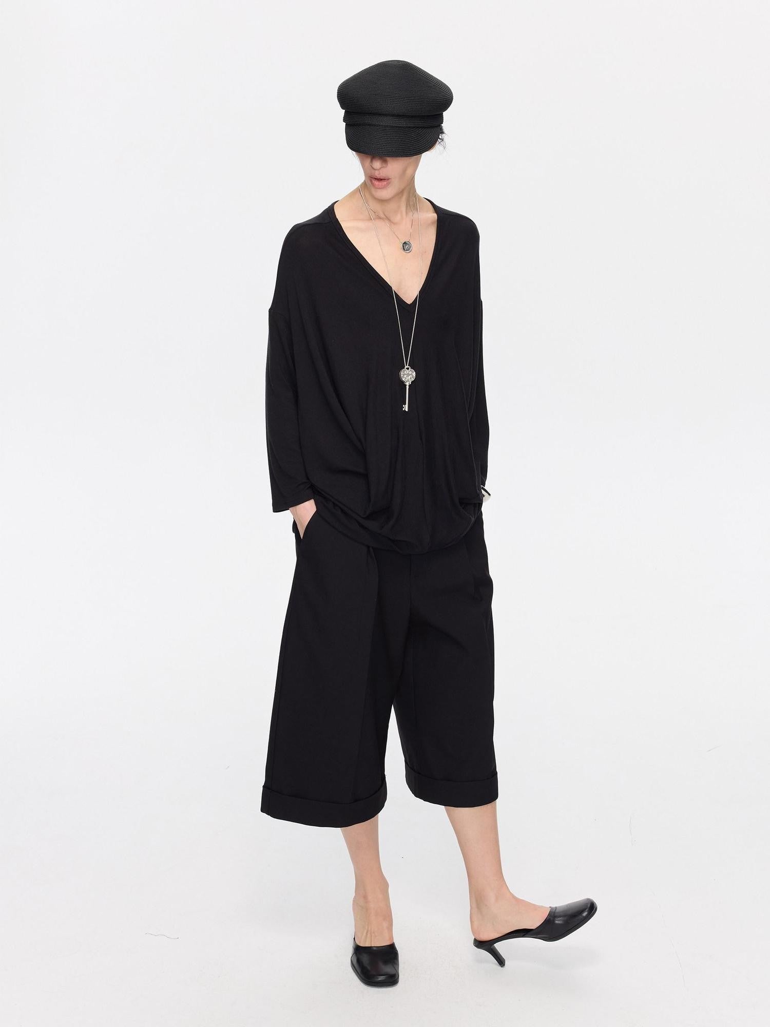 LYUOCHENG Black Classic Casual Cropped Low Rise Women&