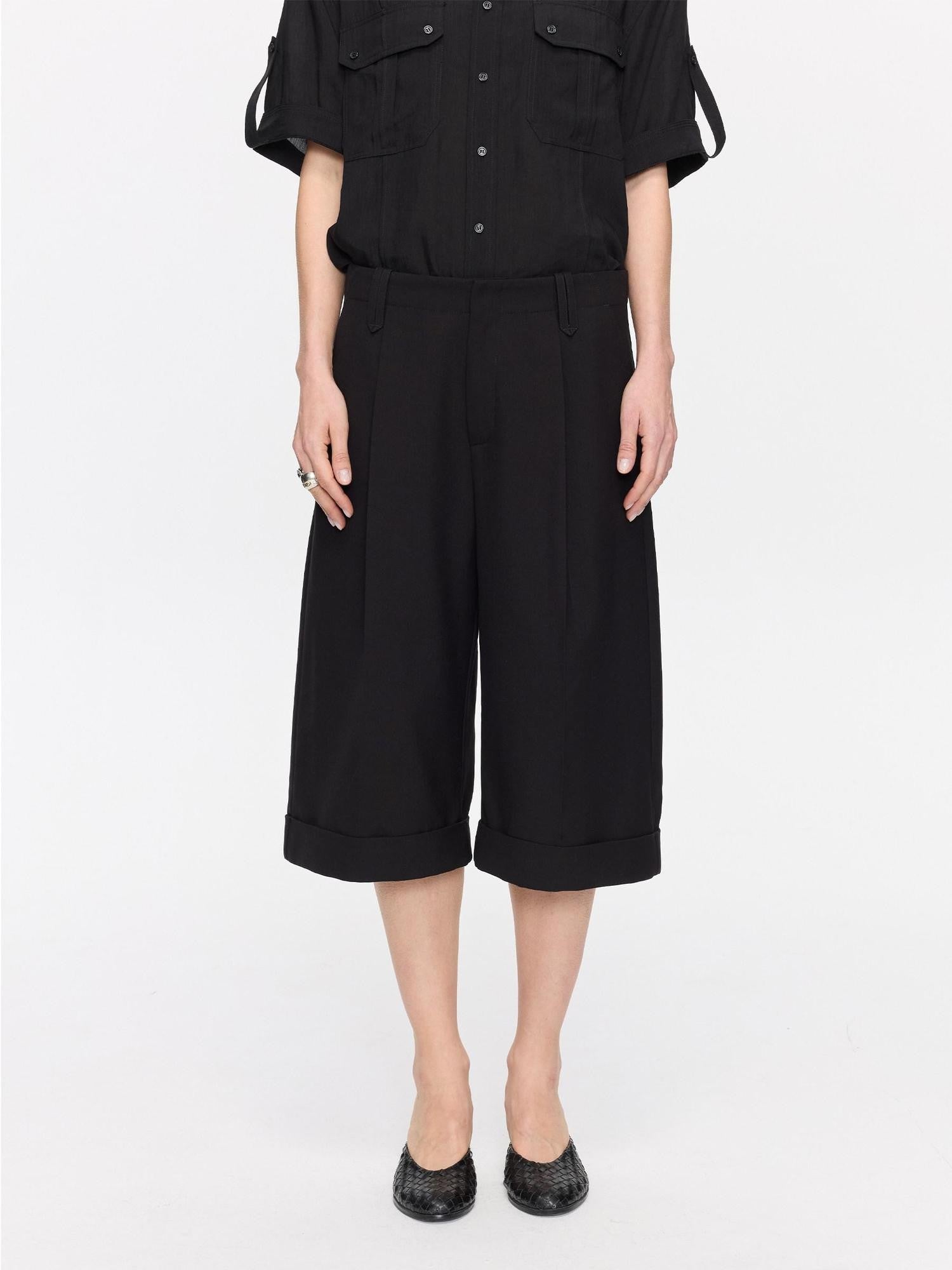 LYUOCHENG Black Classic Casual Cropped Low Rise Women&