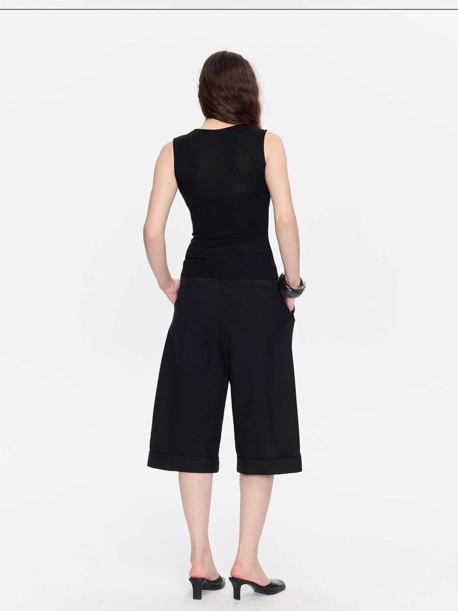LYUOCHENG Black Classic Casual Cropped Low Rise Women&