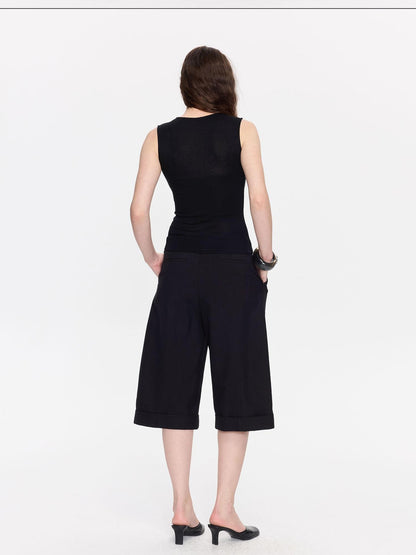 LYUOCHENG Black Classic Casual Cropped Low Rise Women&