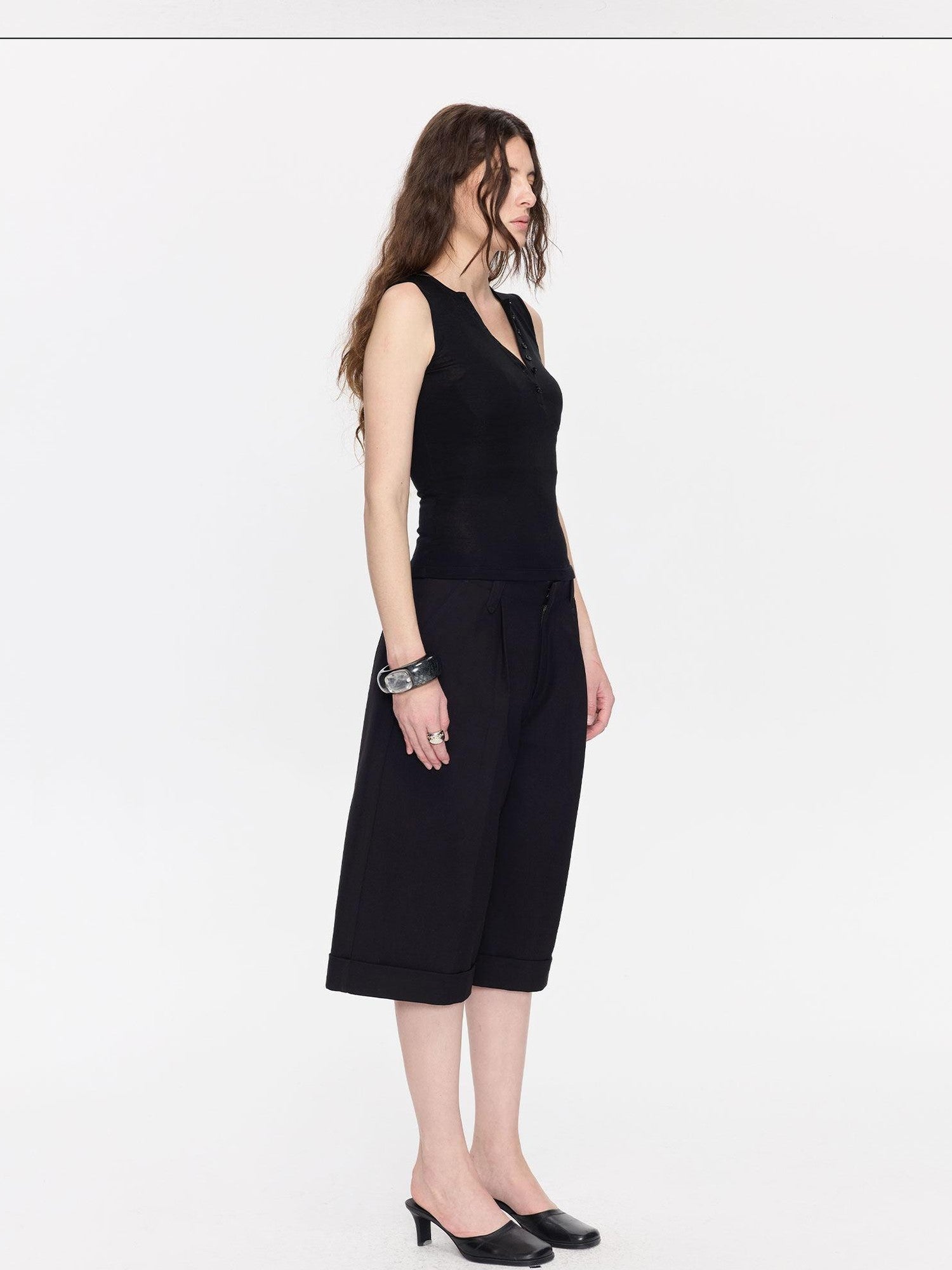 LYUOCHENG Black Classic Casual Cropped Low Rise Women&
