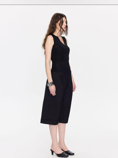 LYUOCHENG Black Classic Casual Cropped Low Rise Women&