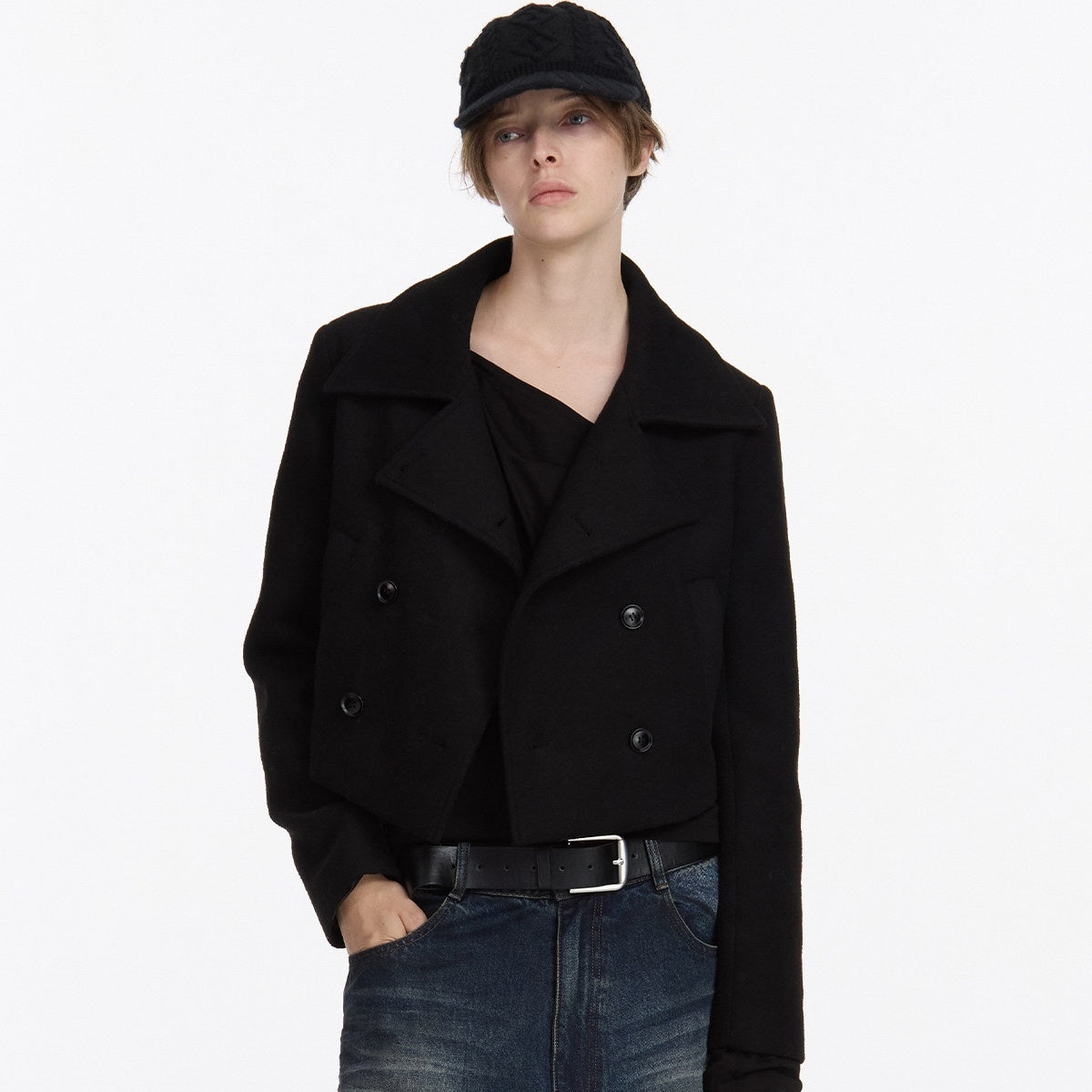 LYUOCHENG_Black_Double_Breasted_Stand_Collar_Women&