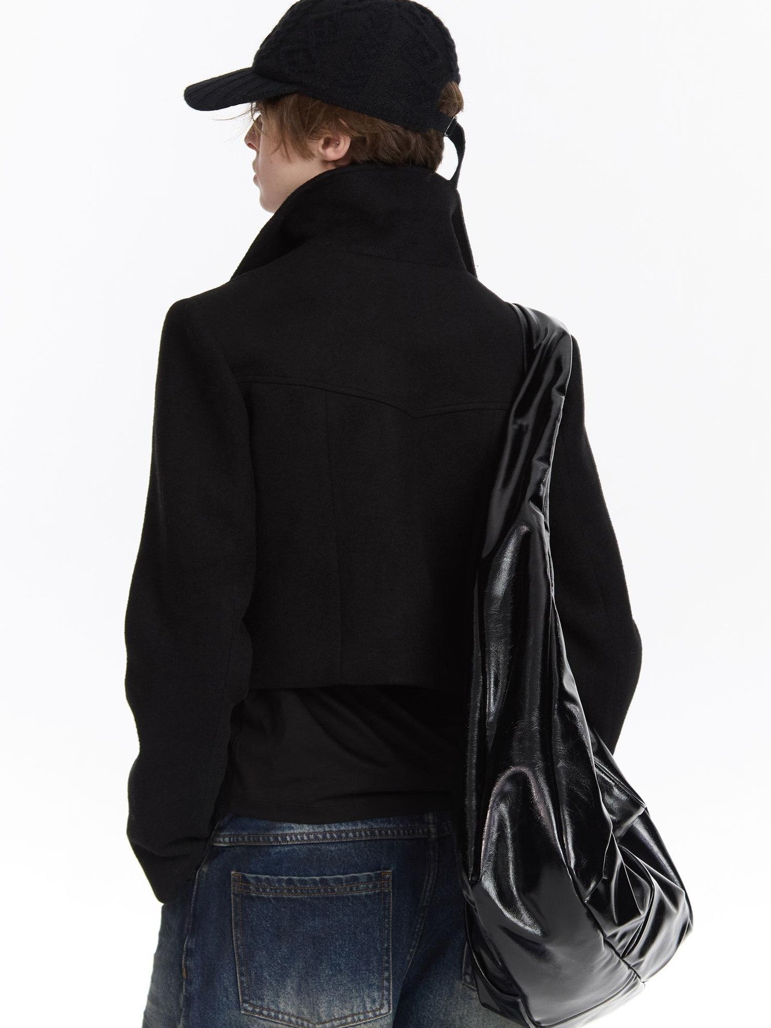 LYUOCHENG Black Double Breasted Stand Collar Women&