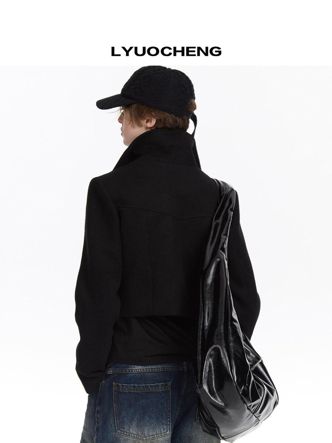 LYUOCHENG Black Double Breasted Stand Collar Women&