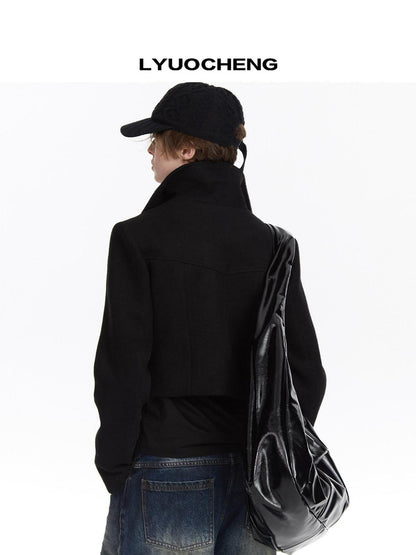 LYUOCHENG Black Double Breasted Stand Collar Women&