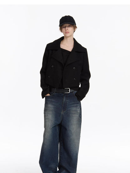 LYUOCHENG Black Double Breasted Stand Collar Women&