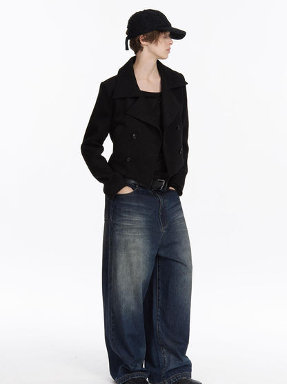 LYUOCHENG Black Double Breasted Stand Collar Women&