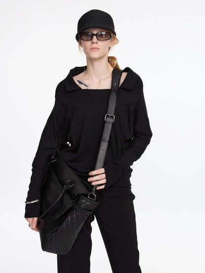 LYUOCHENG Black Embossed Structured Square Tote Detachable Strap Women&