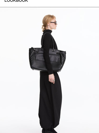LYUOCHENG Black Embossed Structured Square Tote Detachable Strap Women&