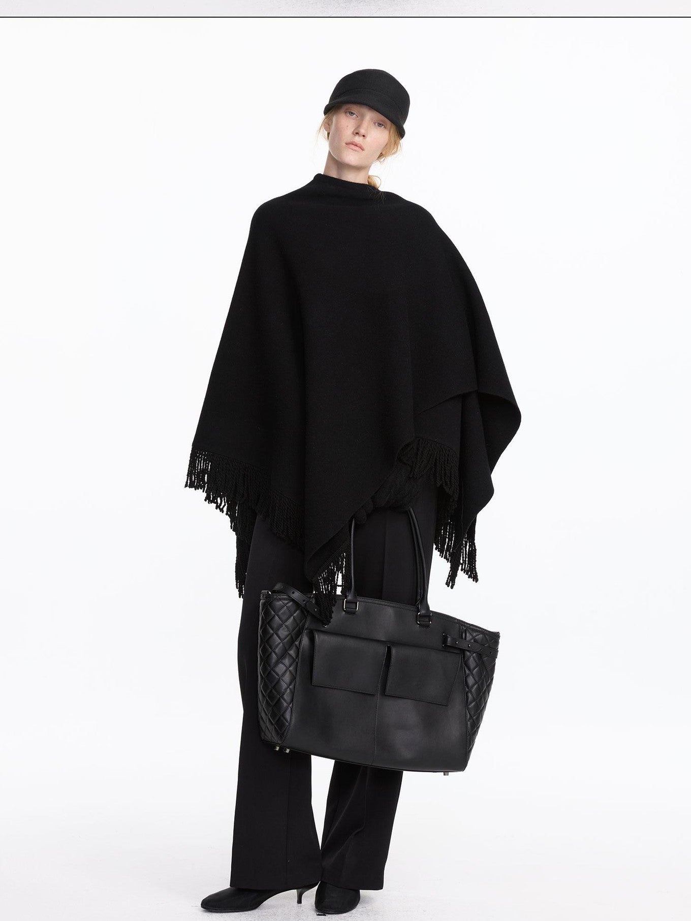 LYUOCHENG Black Embossed Structured Square Tote Detachable Strap Women&