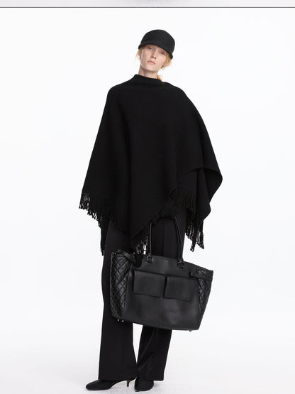 LYUOCHENG Black Embossed Structured Square Tote Detachable Strap Women&