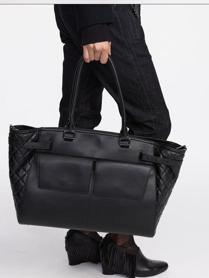 LYUOCHENG Black Embossed Structured Square Tote Detachable Strap Women&