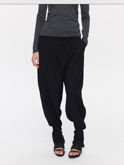 LYUOCHENG Black Equestrian Low Waist Tapered Women&