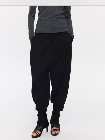 LYUOCHENG Black Equestrian Low Waist Tapered Women&