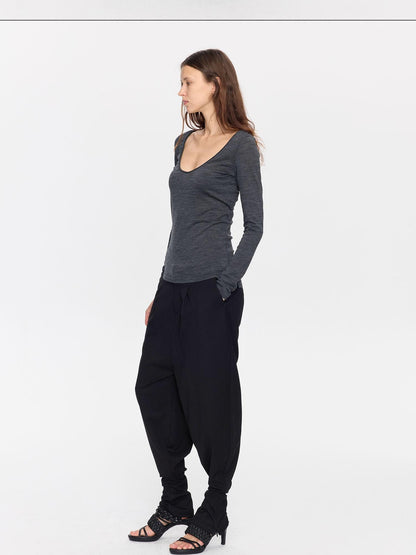 LYUOCHENG Black Equestrian Low Waist Tapered Women&