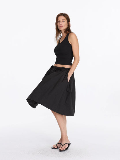 LYUOCHENG Black Floral Bud A Line Skirt