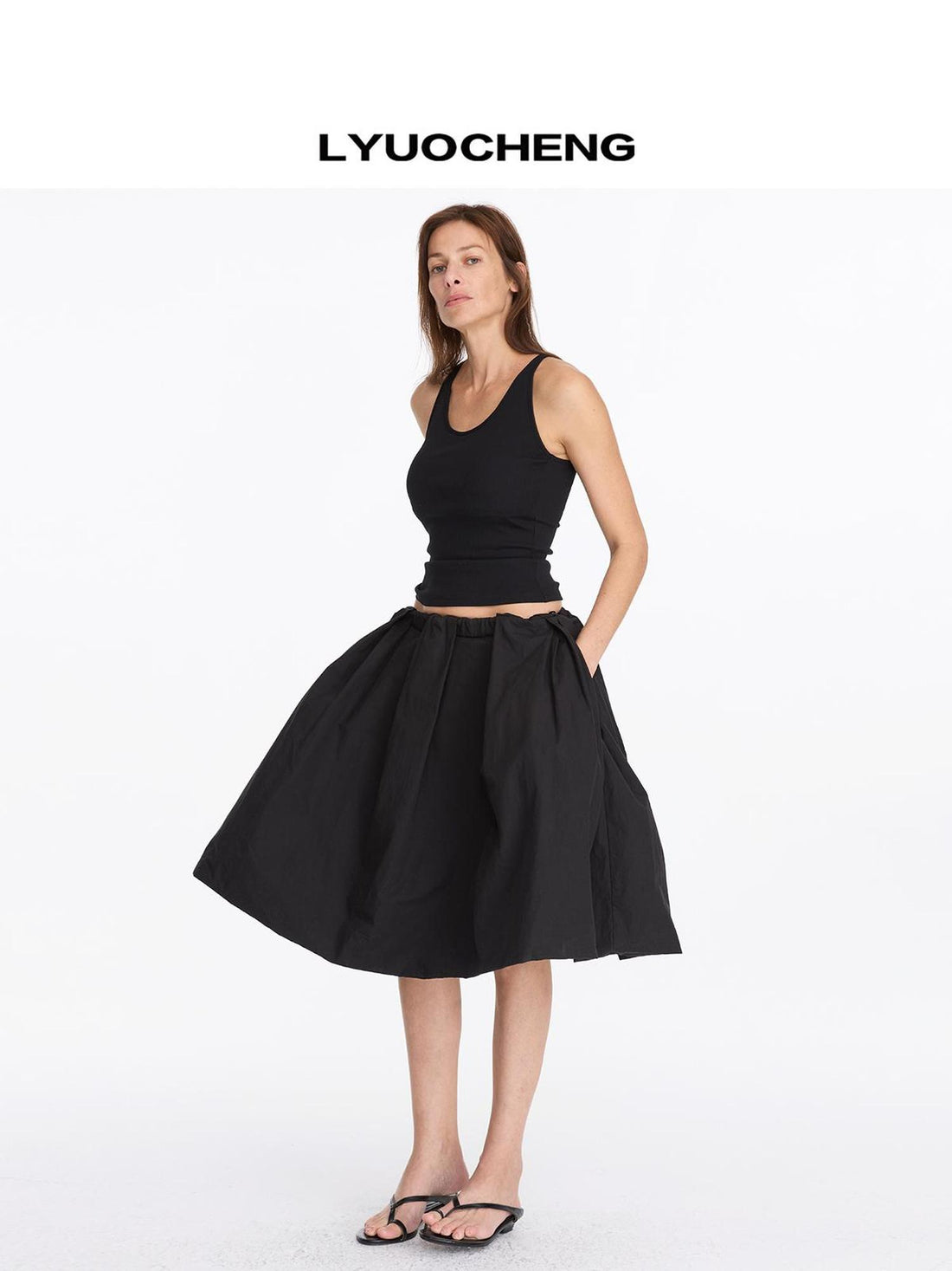 LYUOCHENG Black Floral Bud A Line Skirt