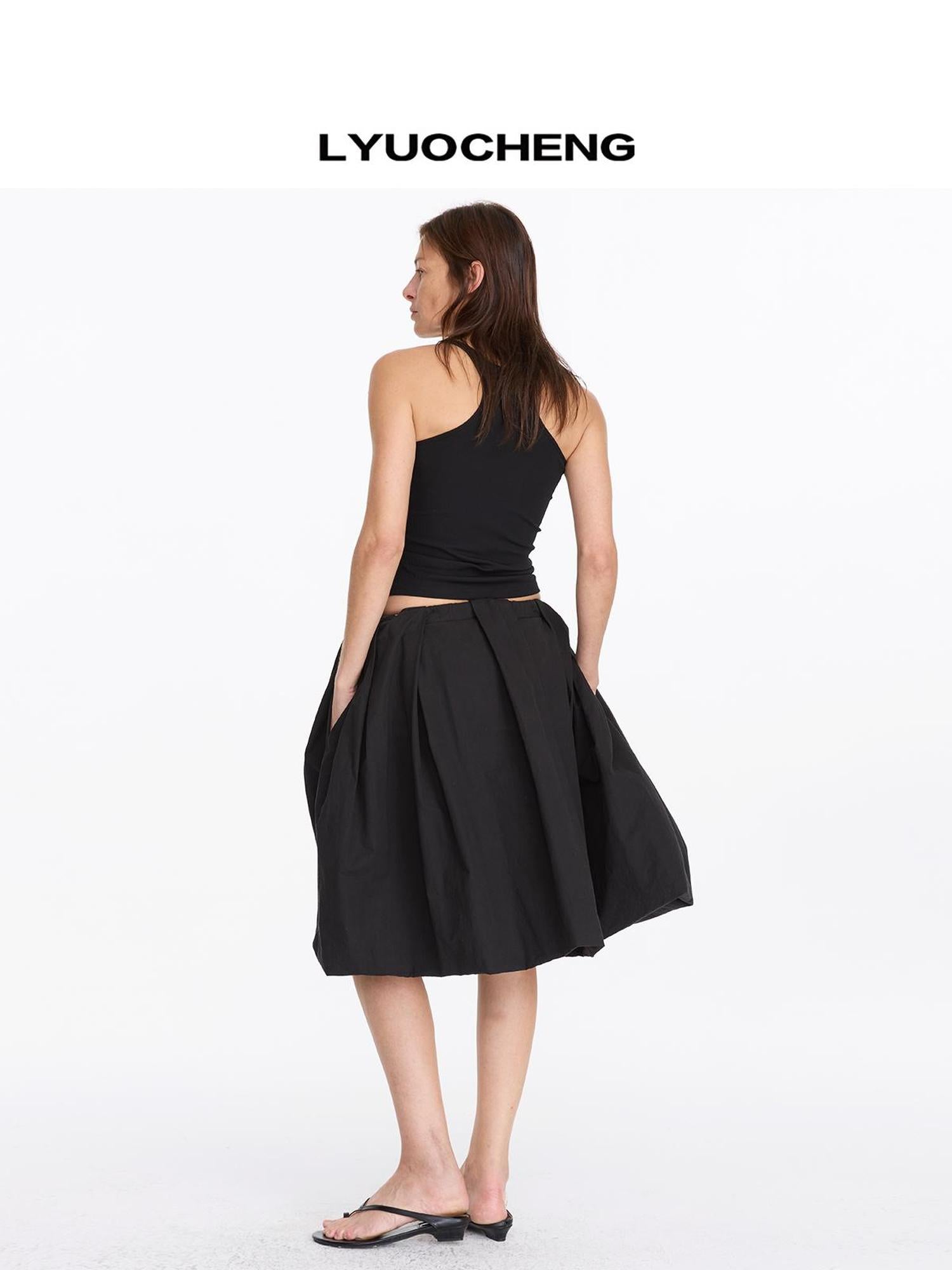 LYUOCHENG Black Floral Bud A Line Skirt