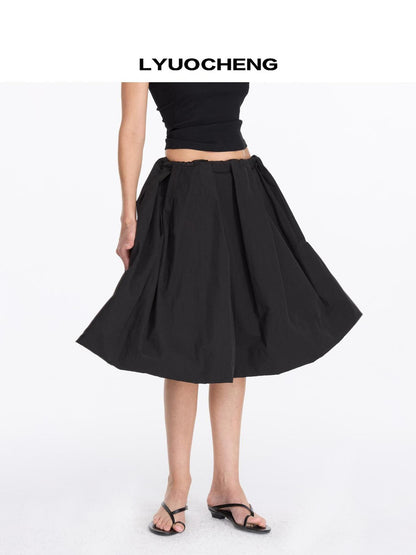 LYUOCHENG Black Floral Bud A Line Skirt
