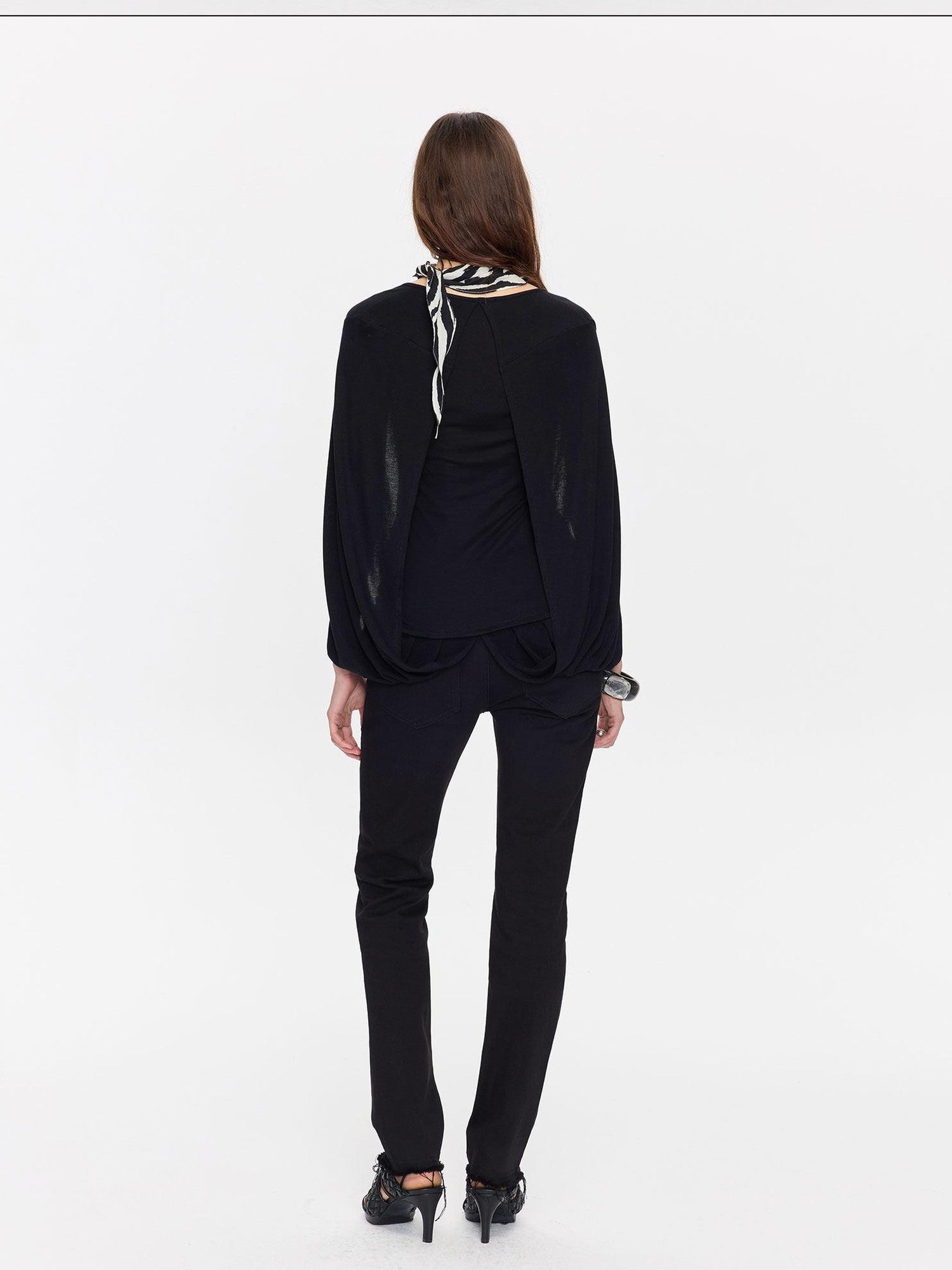 LYUOCHENG Black Frayed Hem Low Rise Stretch Straight Pencil Women&