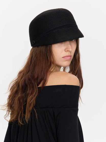 LYUOCHENG Black Knitted Structured Pleated Wide Brim Women&