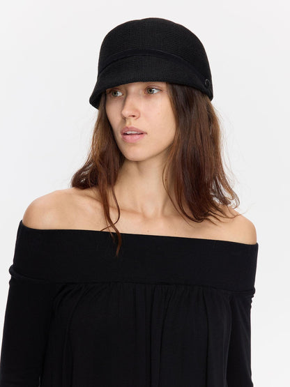 LYUOCHENG Black Knitted Structured Pleated Wide Brim Women&