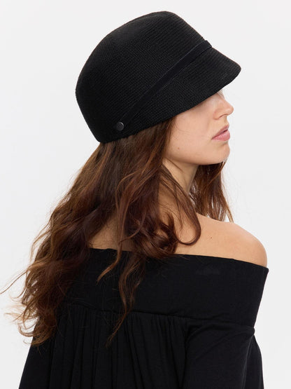 LYUOCHENG Black Knitted Structured Pleated Wide Brim Women&