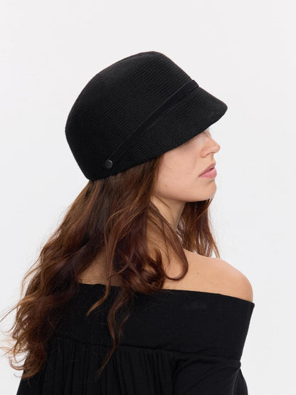 LYUOCHENG Black Knitted Structured Pleated Wide Brim Women&