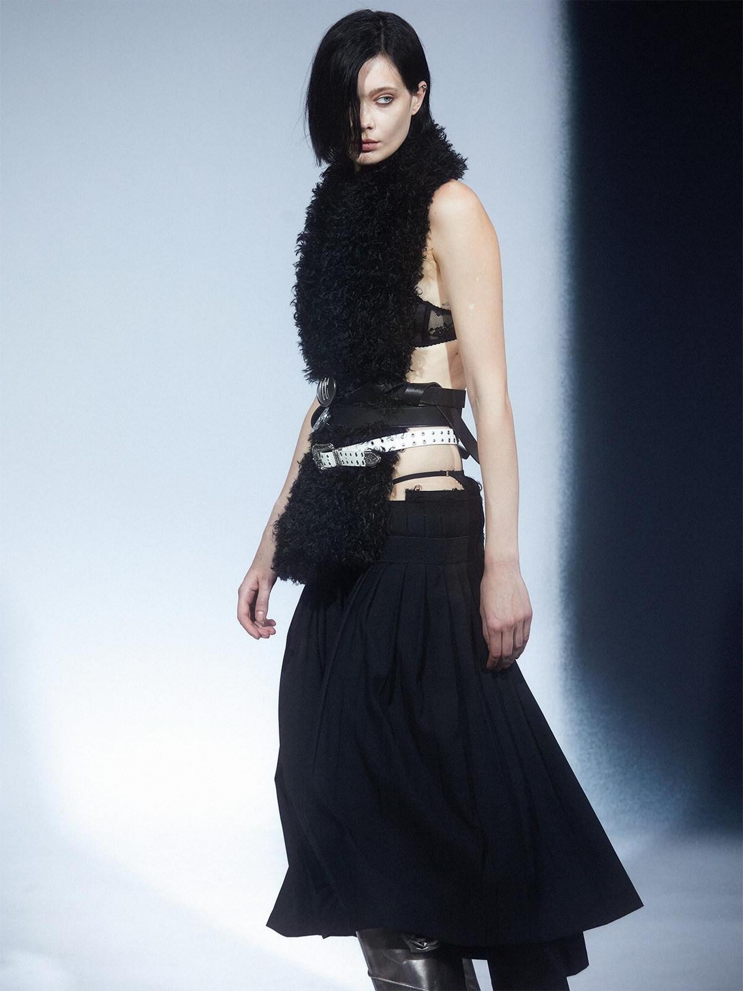 LYUOCHENG Black Long Pile Rectangular Women&