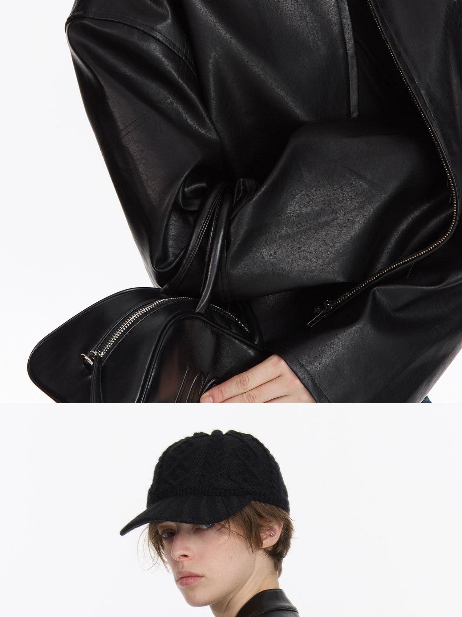 LYUOCHENG Black Loose Cropped Round Neck Zipper Street Style Women&