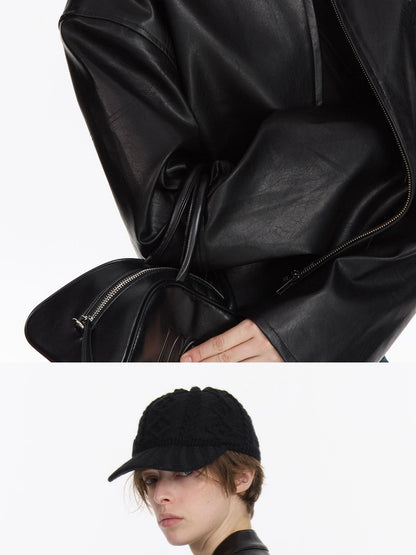 LYUOCHENG Black Loose Cropped Round Neck Zipper Street Style Women&