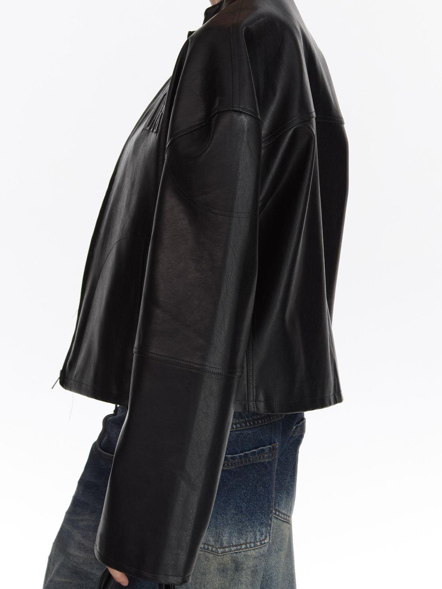 LYUOCHENG Black Loose Cropped Round Neck Zipper Street Style Women&