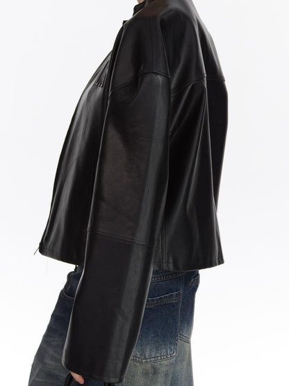 LYUOCHENG Black Loose Cropped Round Neck Zipper Street Style Women&