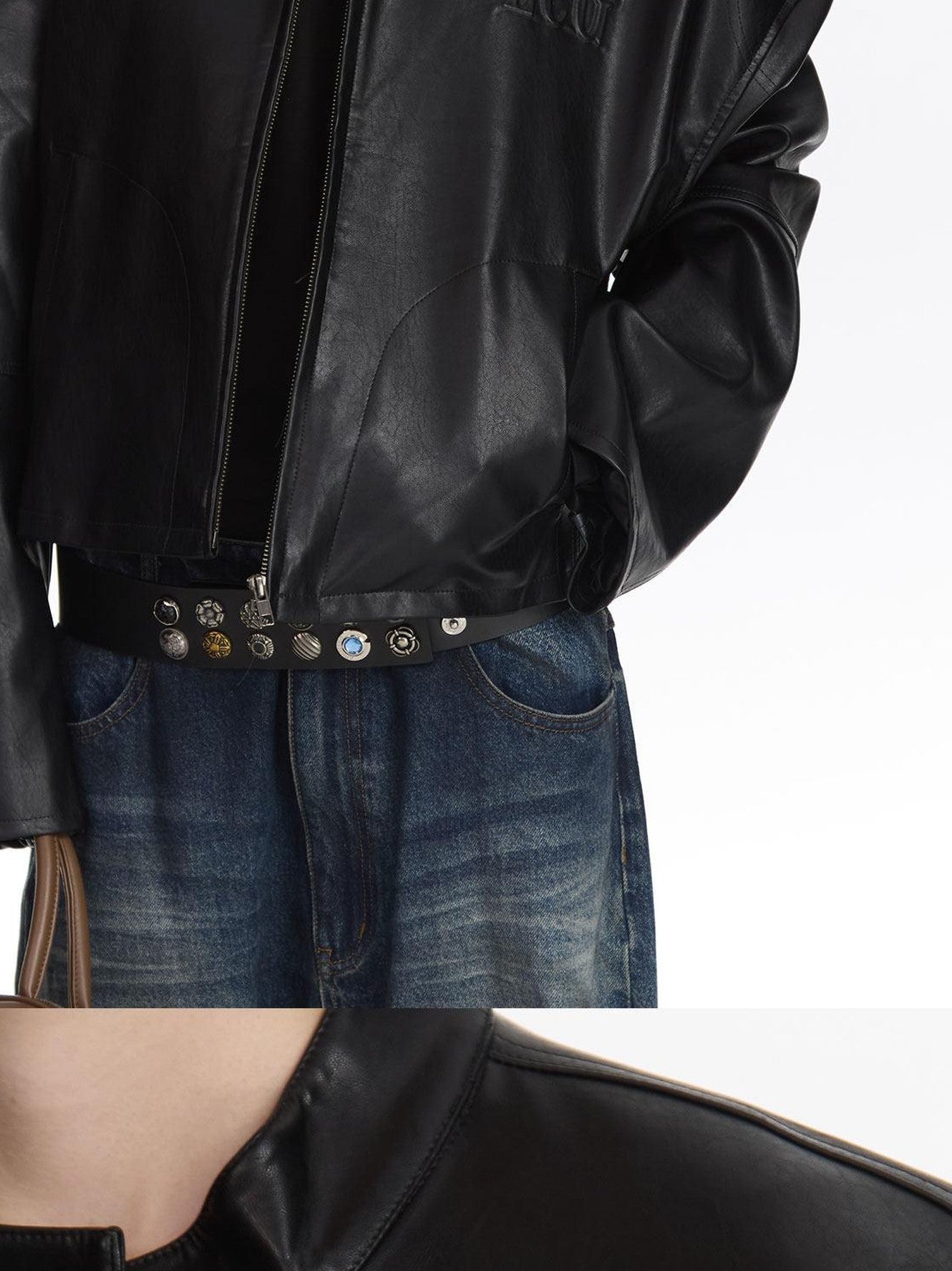 LYUOCHENG Black Loose Cropped Round Neck Zipper Street Style Women&