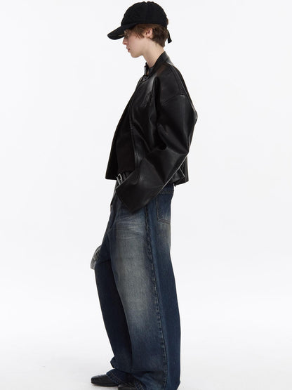 LYUOCHENG Black Loose Cropped Round Neck Zipper Street Style Women&