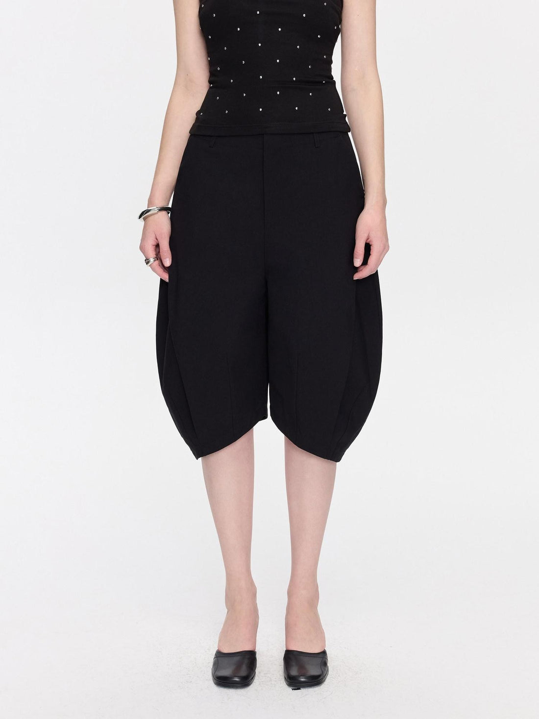 LYUOCHENG Black Minimal Pleated Cocoon Loose Women&