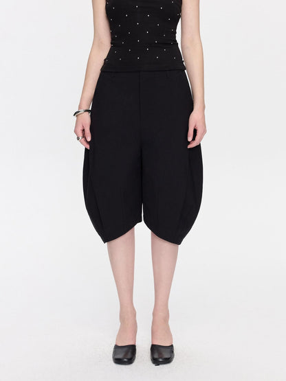 LYUOCHENG Black Minimal Pleated Cocoon Loose Women&