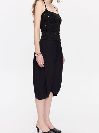 LYUOCHENG Black Minimal Pleated Cocoon Loose Women&