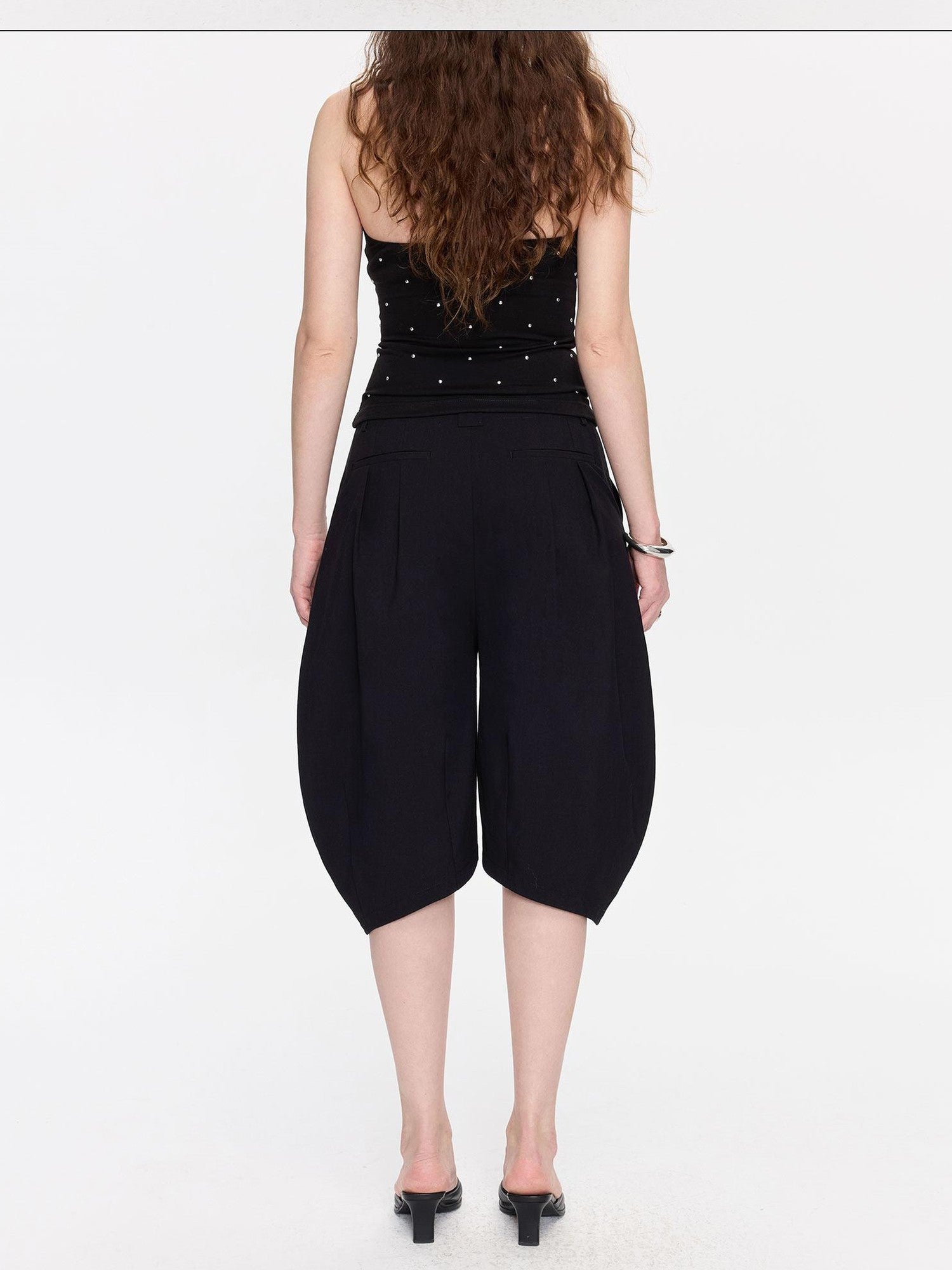 LYUOCHENG Black Minimal Pleated Cocoon Loose Women&