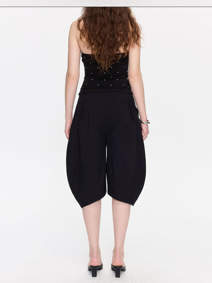 LYUOCHENG Black Minimal Pleated Cocoon Loose Women&