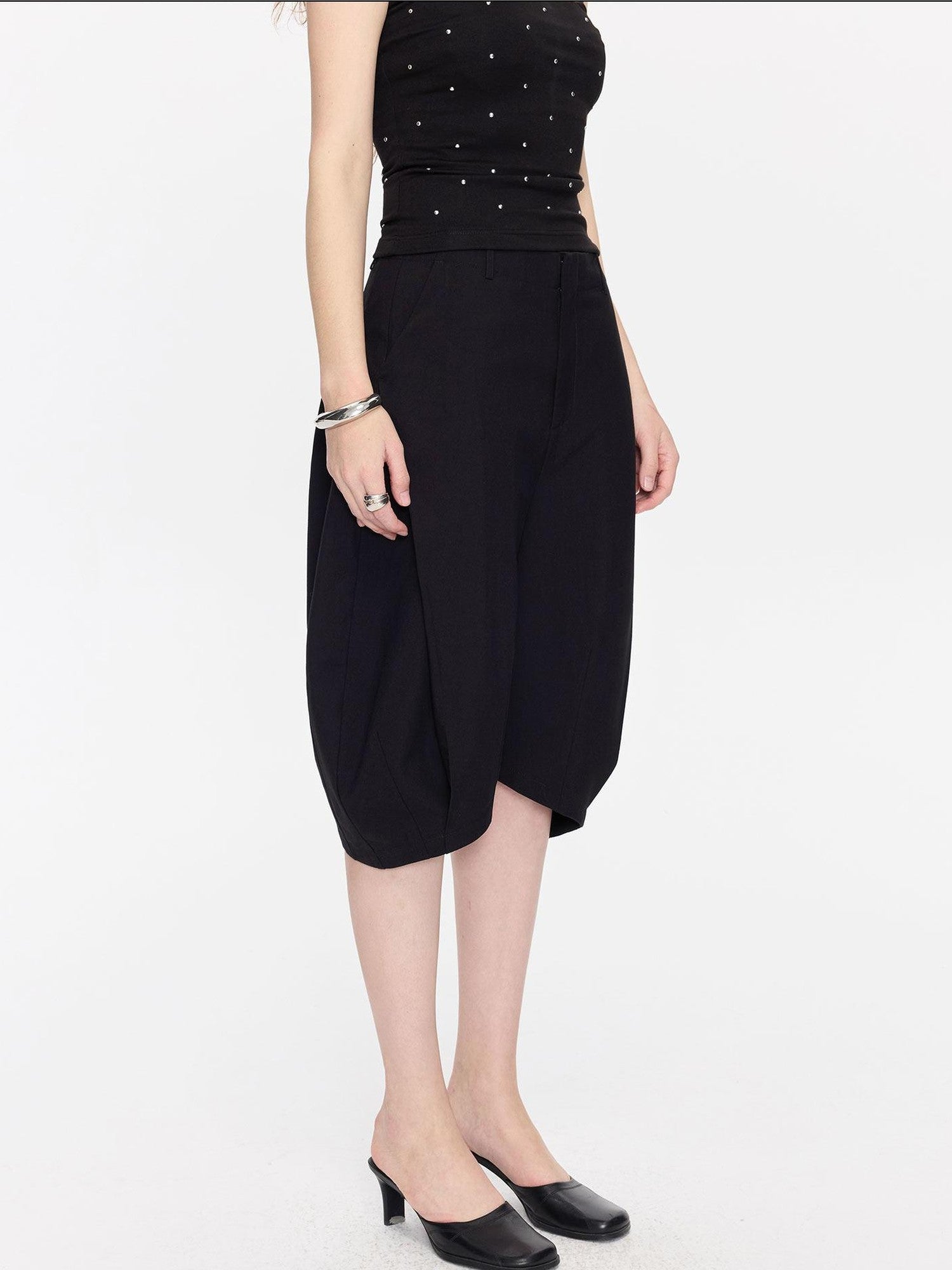 LYUOCHENG Black Minimal Pleated Cocoon Loose Women&